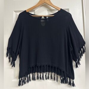 Black Fringe Hem Women's Top
